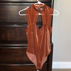 Forever21 burnt orange velvet bodysuit size M